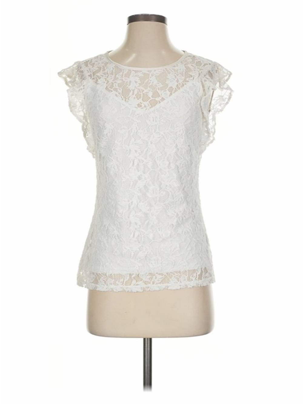 WHBM Off White Cap Sleeve Lace Top